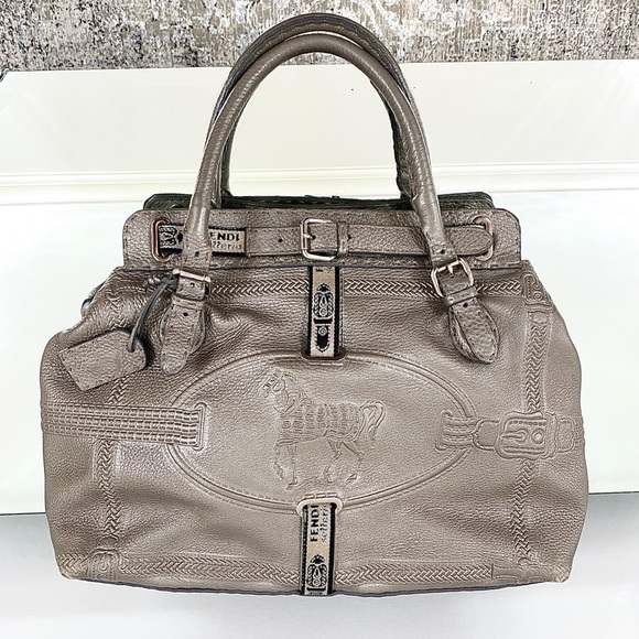 Fendi Handbags - Fendi Pewter Villa Borghese Selleria Leather Bag